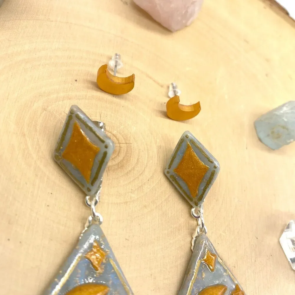 Blue Celestial Moon Polymer Clay earrings